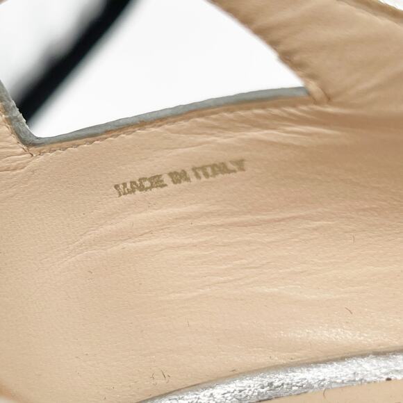 Prada F/W 2015 Silver Metallic Leather Mary Jane Rubber Trim Block Heels IT 37.5 - Picture 16 of 16